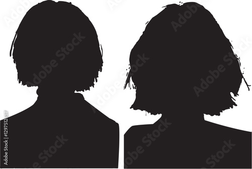 Female Silhouette Headshot Set – Messy Short Hair Portraits