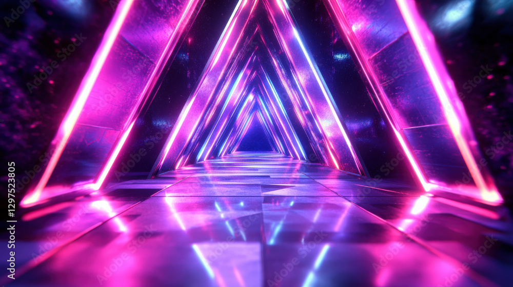 Fototapeta premium Red and blue neon tunnel lights
