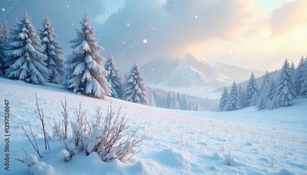 Obraz premium Softly falling snow blankets pristine, snow-covered fields , expansive, texture