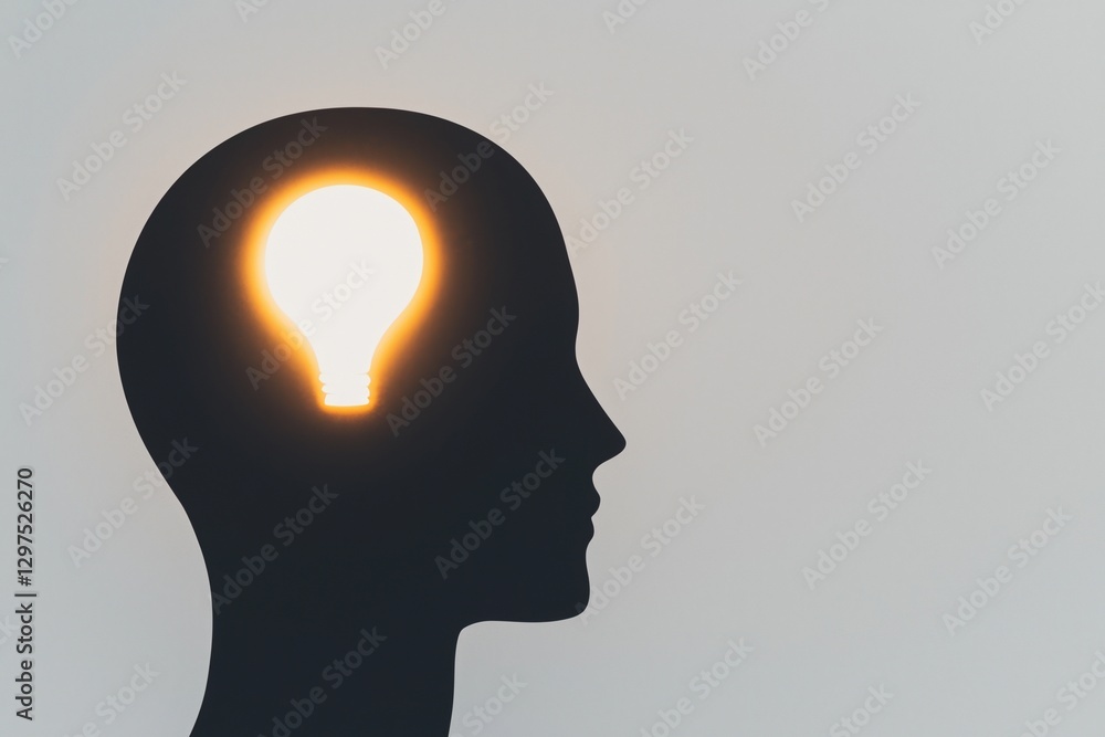 Mental Health Awareness Concepts. Silhouette of a head with a light bulb glowing inside. Mental Health Awareness Concepts. Silhouette of a head with a light bulb glowing inside.