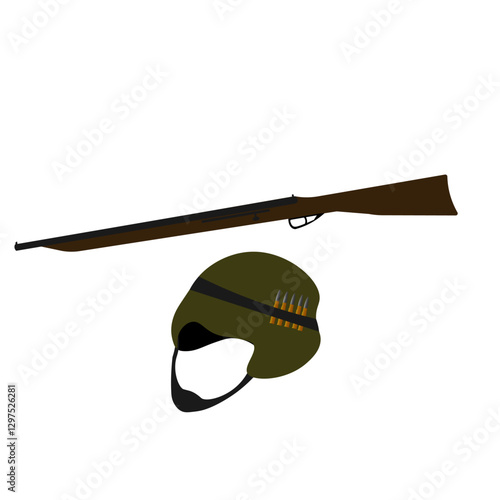Soldier's helmet and retro rifle