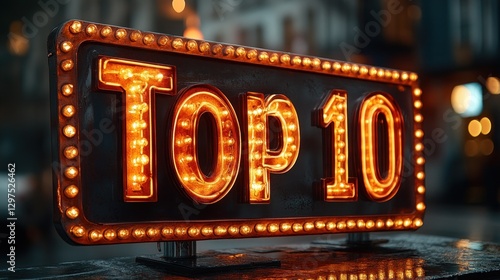 Illuminated Top 10 Sign in City at Night