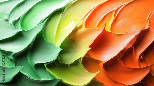 Wallpaper Mural Vibrant swirls of green, yellow, and orange paint blending together on a canvas, showcasing artistic texture Torontodigital.ca