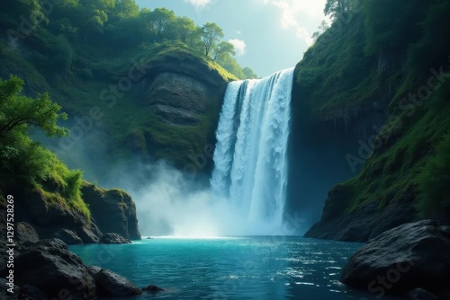 Thi Lo Su's powerful torrent plunges into a pool below , spring, thailand