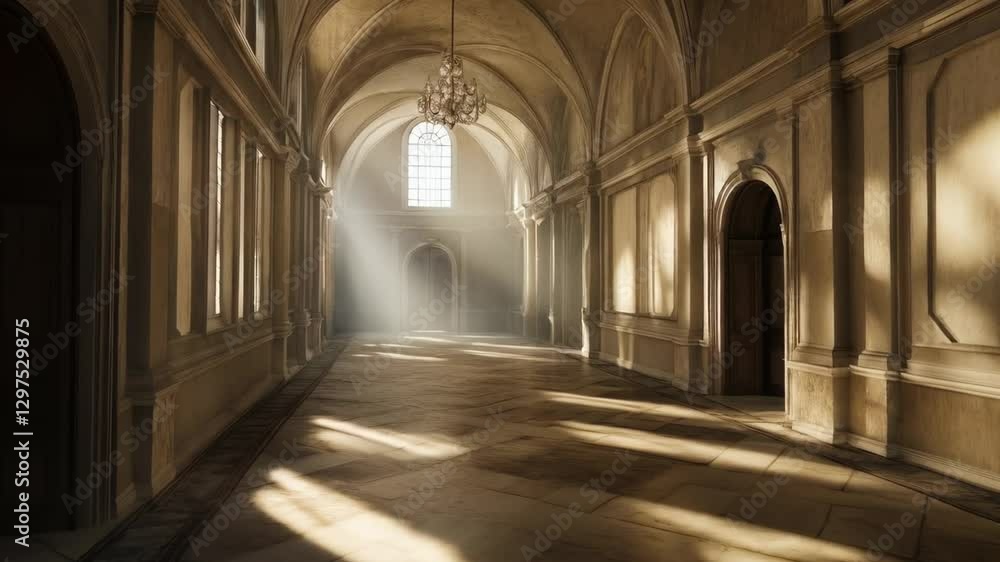 Sunlit Grandeur: A Serene Hallway in an Antique Mansion Sunlit Grandeur: A Serene Hallway in an Antique Mansion