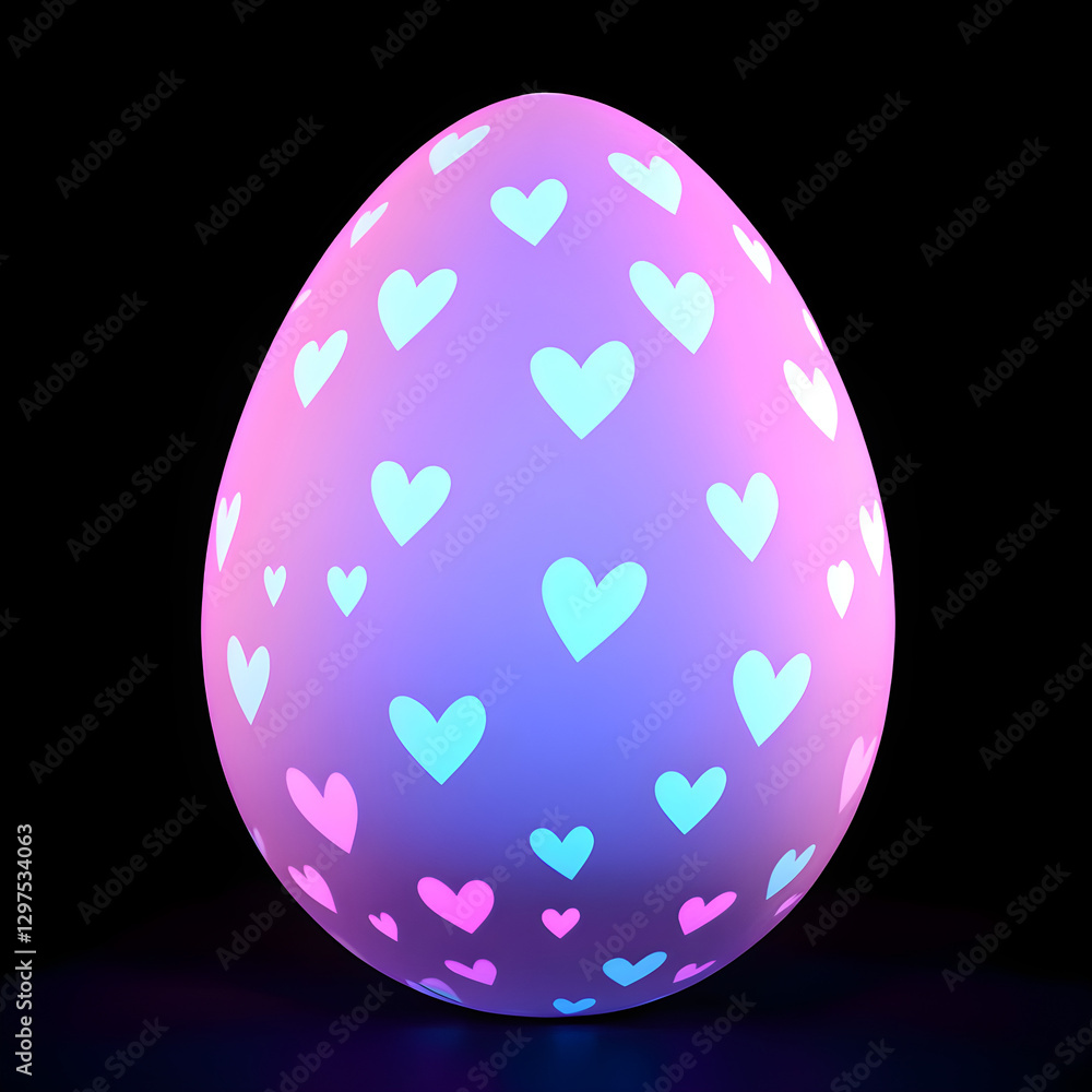 Egg with glowing heart patterns in pastel colors Egg with glowing heart patterns in pastel colors