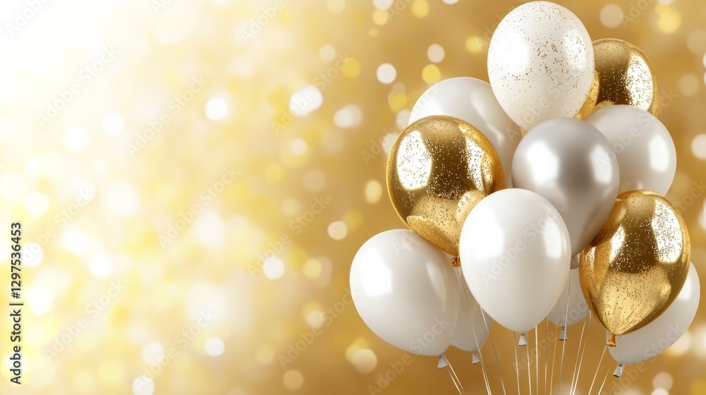 Gold and white balloons on a luxury gradient background. generative ai Gold and white balloons on a luxury gradient background. generative ai