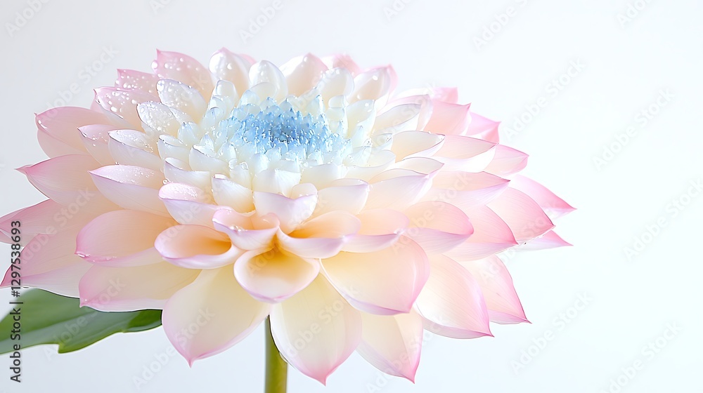 Fototapeta premium Delicate Pink and White Dahlia Flower Blossom with Dew Drops Close Up