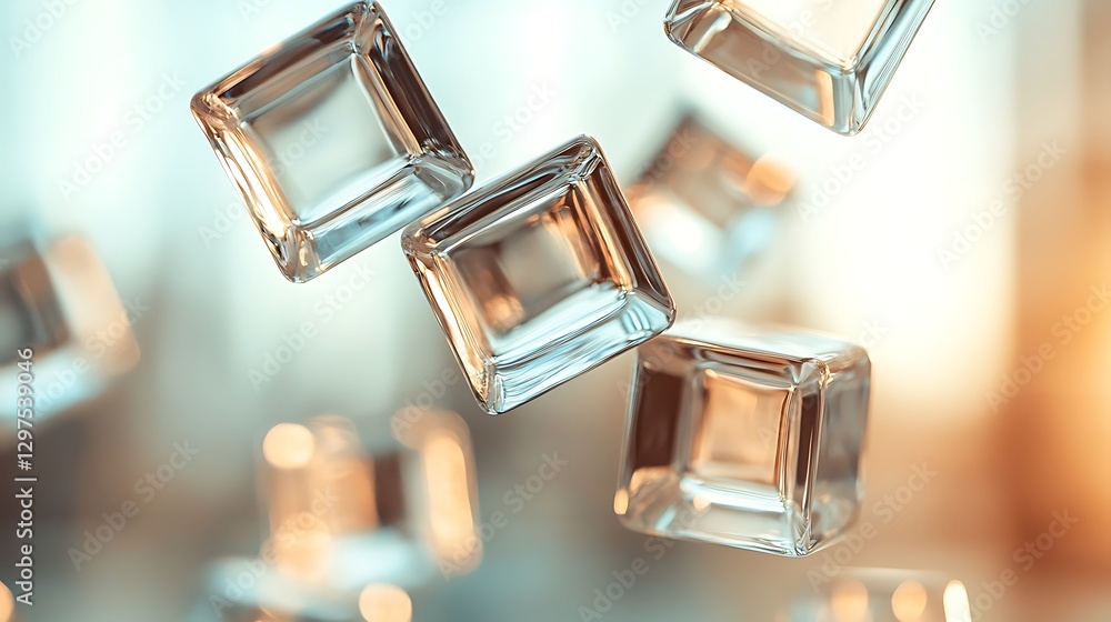 Floating ice cubes in a modern bar setting beverage photography atmospheric environment close-up view Floating ice cubes in a modern bar setting beverage photography atmospheric environment close-up view