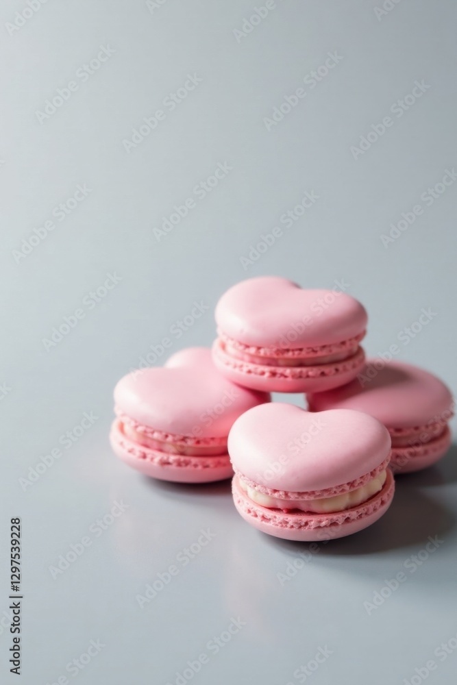 Fototapeta premium A Delicate Arrangement of Pink Heart-Shaped Macarons on a Subtle Gray Surface