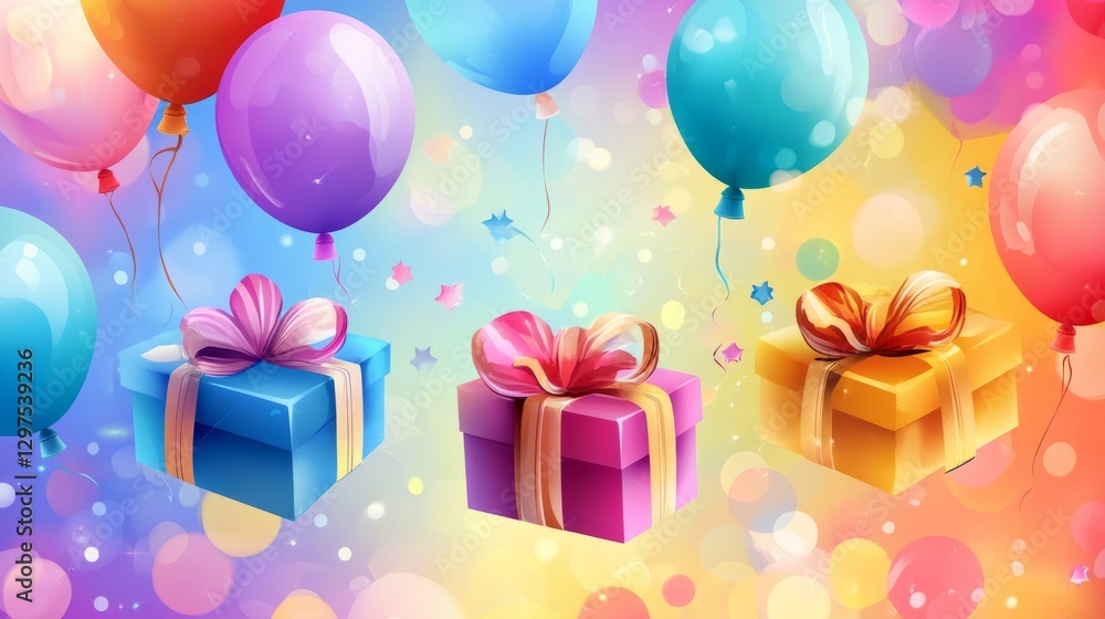 gift boxes, balloons, vibrant colors. generative ai gift boxes, balloons, vibrant colors. generative ai
