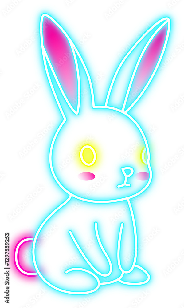 Fototapeta premium Easter bunny rabbit ears, digital line art in colorful neon light effect, PNG file no background