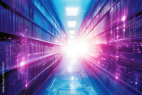 Glowing Purple And Blue Digital Data Storage Abstract Concept Visualization of Information Storage