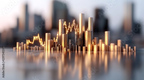 Analyzing financial trends urban skyline data visualization digital environment aerial view economic insights