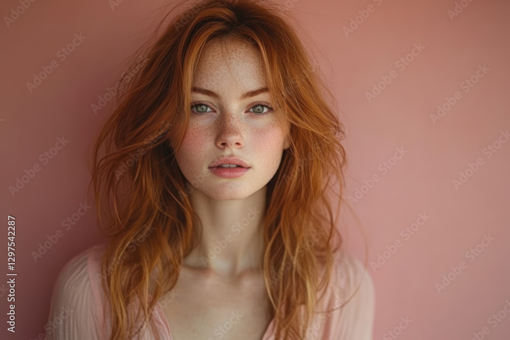 Portrait of a Beautiful Young Woman with Flowing Auburn Hair and Elegant Jewelry Portrait of a Beautiful Young Woman with Flowing Auburn Hair and Elegant Jewelry