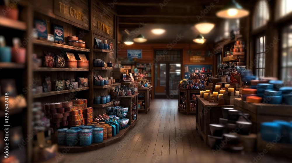 Cozy interior of a rustic store filled with colorful jars and handmade goods, inviting ambiance Cozy interior of a rustic store filled with colorful jars and handmade goods, inviting ambiance