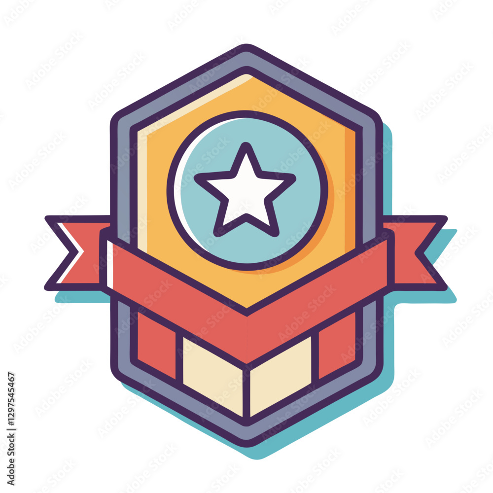 Star Achievement Badge Vector Illustration, A vector illustration of a star achievement badge with a hexagonal design and ribbon, symbolizing success and recognition.
Star Achievement Badge Vector Illustration, A vector illustration of a star achievement badge with a hexagonal design and ribbon, symbolizing success and recognition.