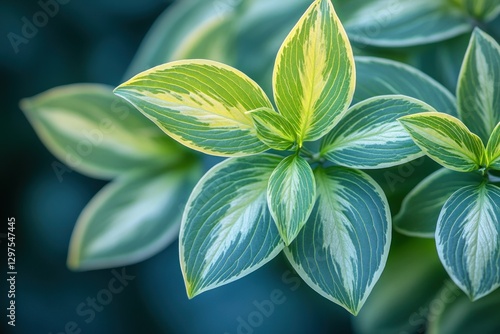 Close-up of Variegated Green Leaves in Natural Light with Bokeh Background of Euonymus Bush in Garden