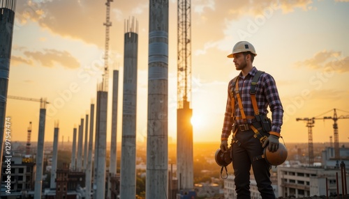 construction worker at sunset