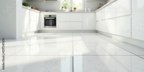 Clean White Kitchen Floor Tiles Shining Brightly Under Sunlight Illumination