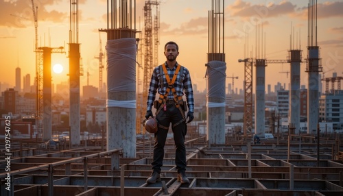 construction site at sunset