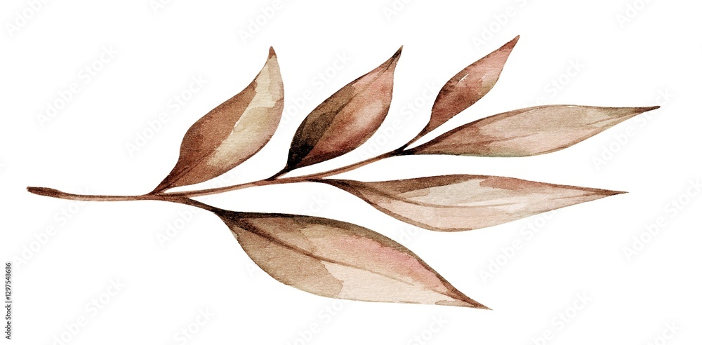 Elegant watercolor illustration of a simple branch with delicate leaves in soft tones suitable for decor and design Elegant watercolor illustration of a simple branch with delicate leaves in soft tones suitable for decor and design