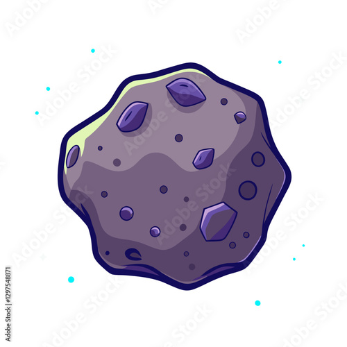 Vector Illustration of a Purple Space Asteroid, A playful vector illustration of a purple asteroid with craters, floating in a cosmic background.
