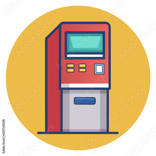 ATM machine vector illustration, Vector illustration of an ATM machine with a screen, keypad, and card slot, symbolizing banking and financial services.
