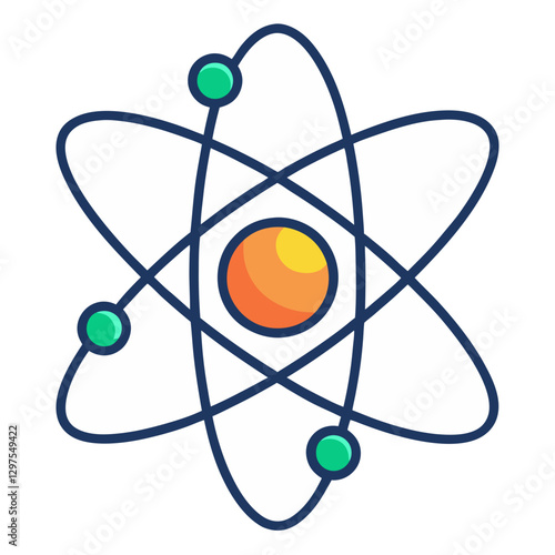 Atomic structure vector illustration, Vector illustration of an atomic structure with a central nucleus and orbiting electrons, symbolizing science and physics.
