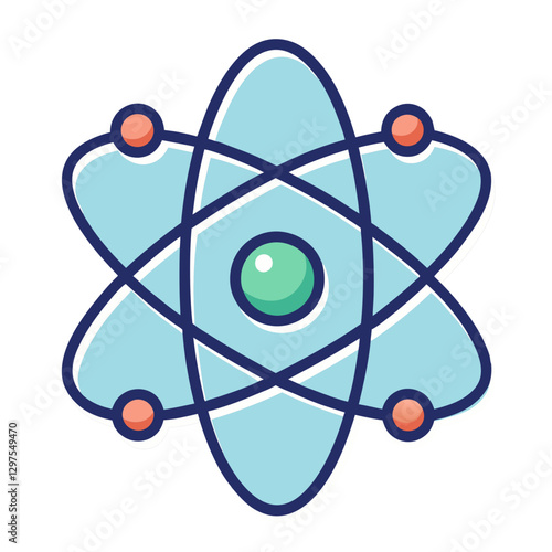 Atomic structure vector illustration, Vector illustration of an atomic structure with a central nucleus and orbiting electrons, representing science and physics.
