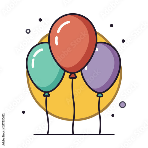 Vector illustration of colorful balloons, Vector design of three colorful balloons, perfect for celebrations, parties, and festive occasions.
