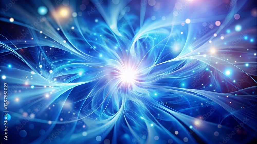 Fototapeta premium Abstract Blue Energy Burst A Celestial Light Show of Swirling Plasma and Glowing Particles