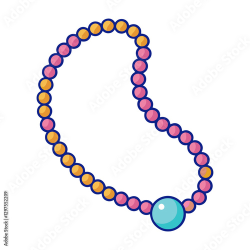 Colorful Beaded Necklace Design, A vibrant illustration of a beaded necklace with colorful beads, featuring pink, orange, and a blue accent bead.
