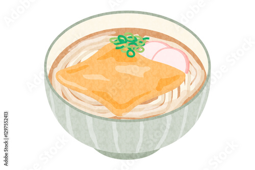 手描き風美味しそうなきつねうどんのイラスト
