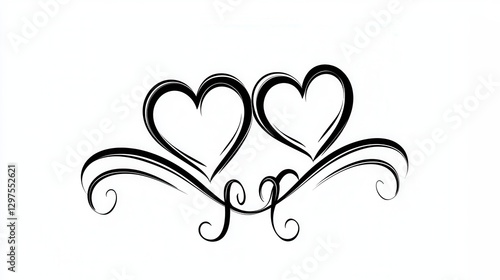 Intertwined Hearts With Swirls Black And White Romantic Design Idea for Artwork or Invitations.