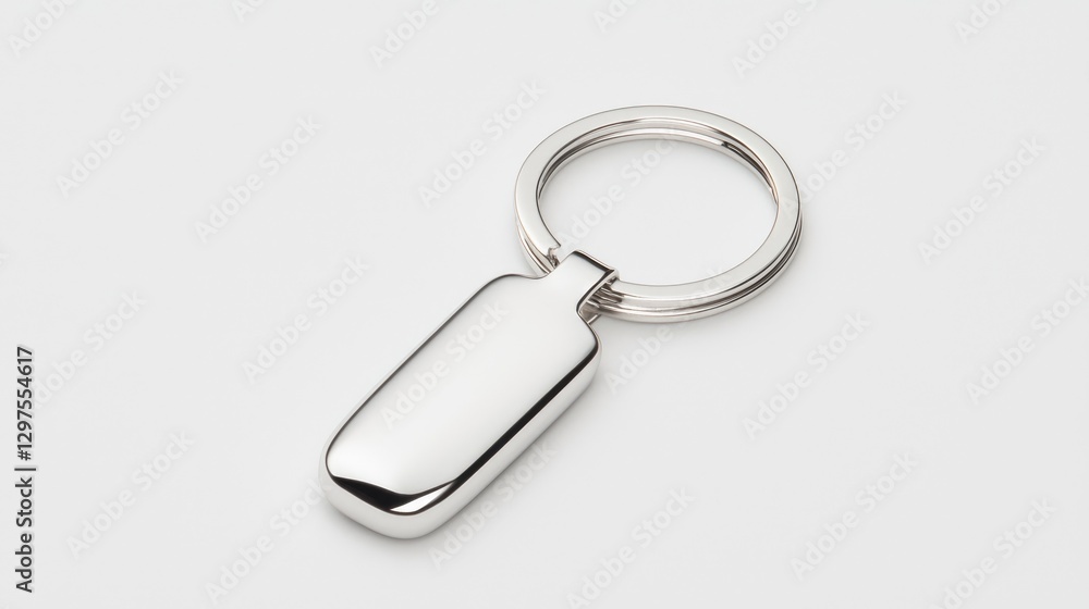 Silver rectangular keychain on white background Silver rectangular keychain on white background
