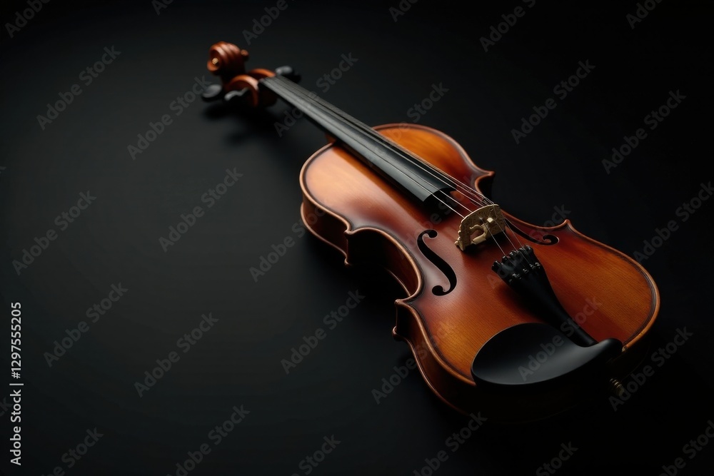 Fototapeta premium A Polished Violin Resting on a Dark Surface, a Symbol of Elegance and Musicality