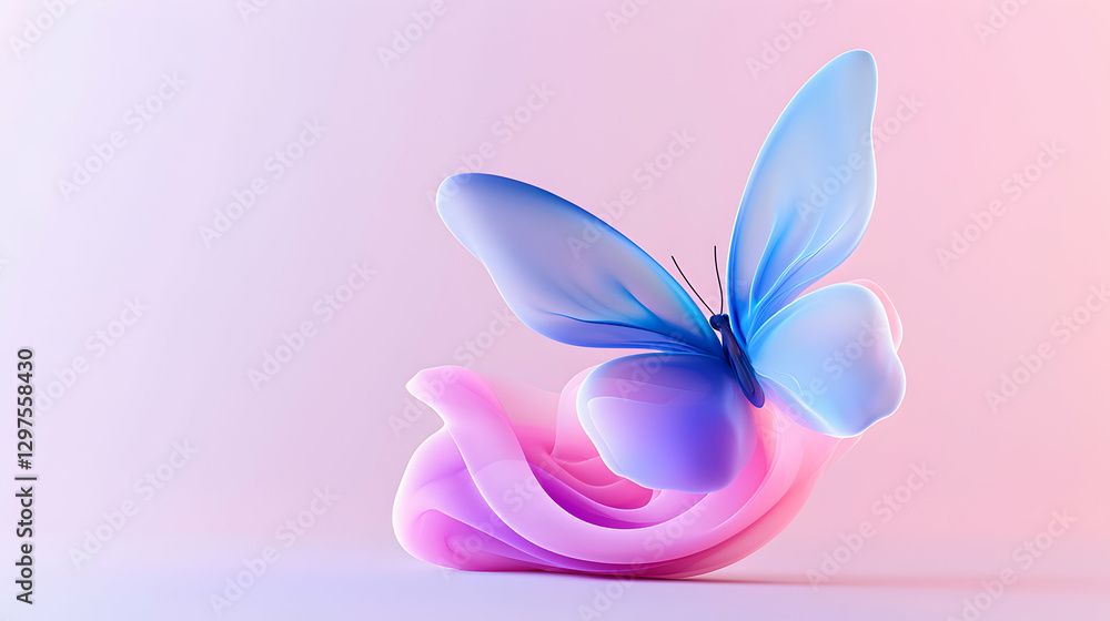 Blue Butterfly on Abstract Pink Form, 3D Render Blue Butterfly on Abstract Pink Form, 3D Render