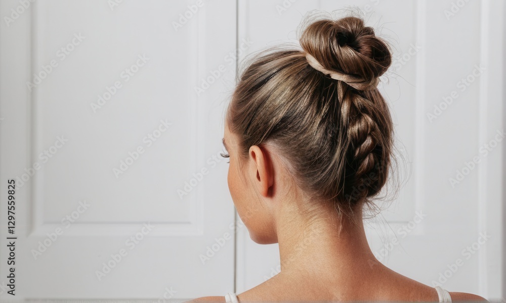 Intricate Braided Bun Hairstyle on Young Woman Intricate Braided Bun Hairstyle on Young Woman