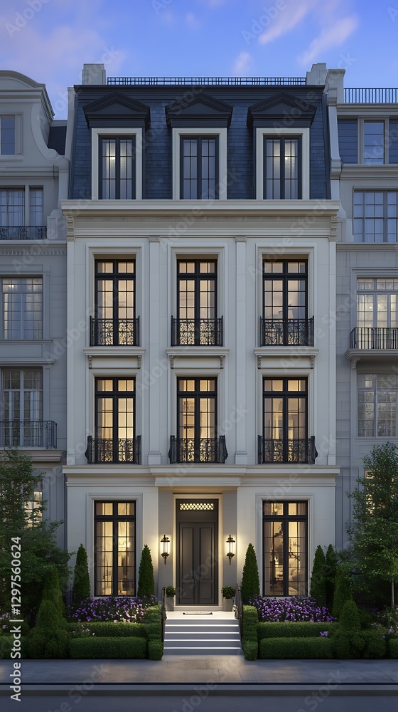 Fototapeta premium Elegant city townhouse evening
