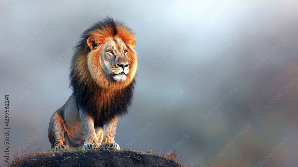 Fototapeta premium Majestic Male Lion on African Savanna Wildlife Photography