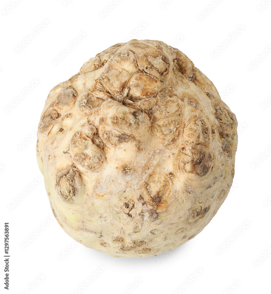 One fresh celery root isolated on white, above view One fresh celery root isolated on white, above view