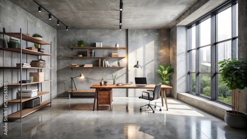 Wallpaper Mural Modern Stylish Office Interior with Concrete Walls and Natural Light Torontodigital.ca