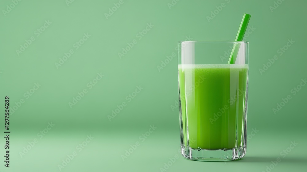 Green Smoothie in Glass with Straw on Green Background Green Smoothie in Glass with Straw on Green Background