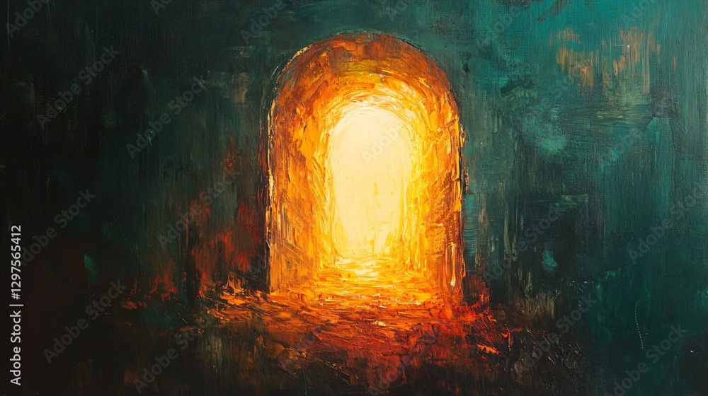 Fototapeta premium Illuminated Passage A Glowing Archway to Hope and Enlightenment