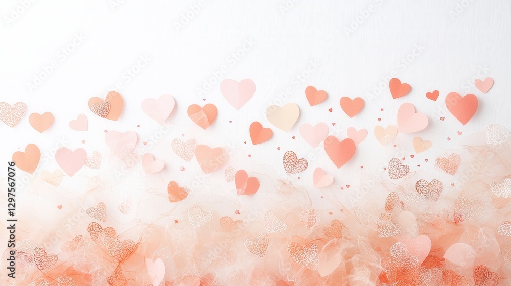 Pink And Coral Hearts Confetti On White Backgrounds Pink And Coral Hearts Confetti On White Backgrounds