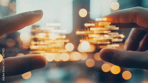 Innovative technology interaction urban setting digital art bokeh background close-up conceptual connection