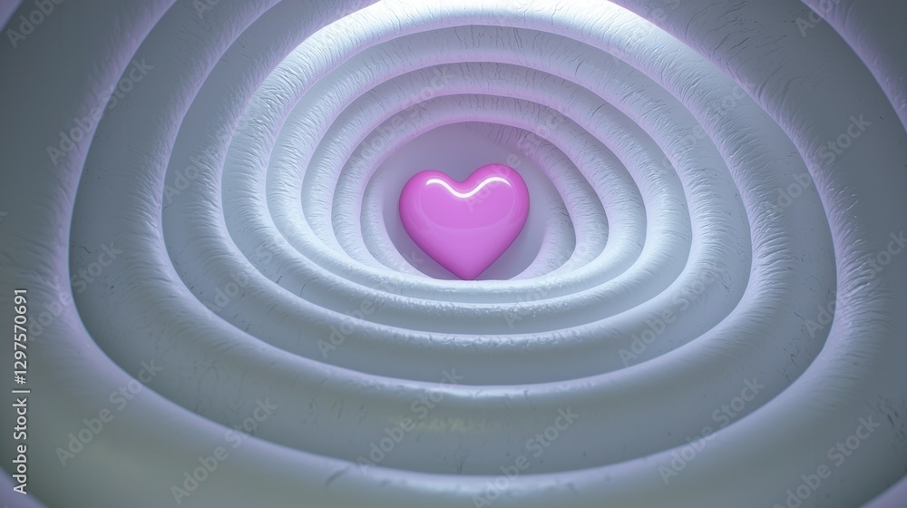 Fototapeta premium Pink Heart In Swirling White Textured Backgrounds