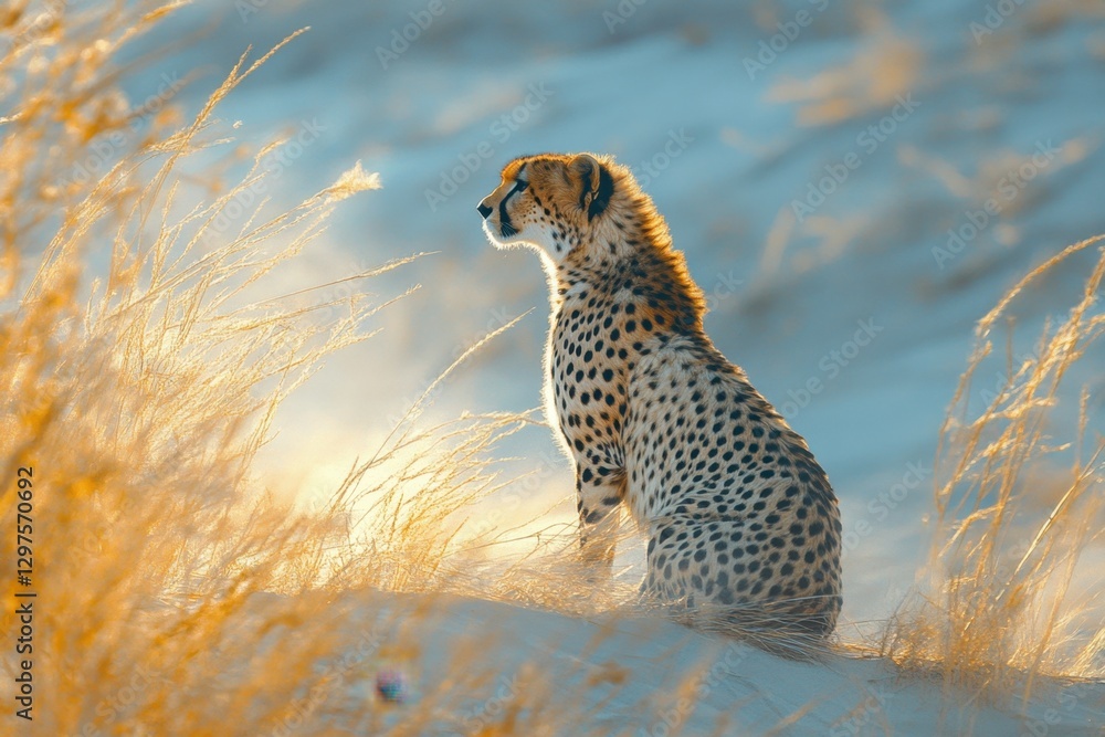 Fototapeta premium Cheetah Walking Across Sand Dunes. 