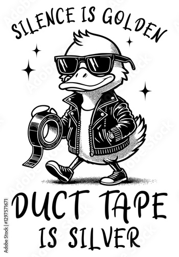 Duck is holding a roll of duct tape in his hand. Retro memes.